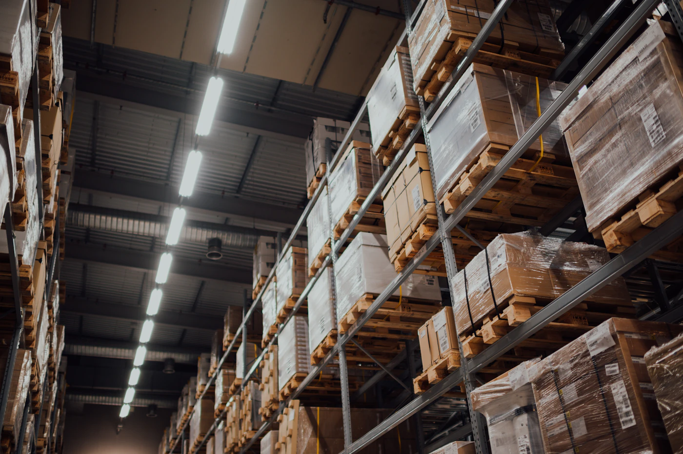 Stock held on tall warehouse racks, ready for physical verification